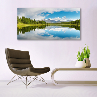 Canvas Wall art Forest lake landscape green blue