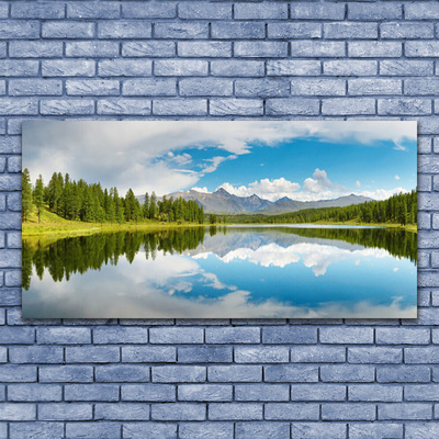 Canvas Wall art Forest lake landscape green blue