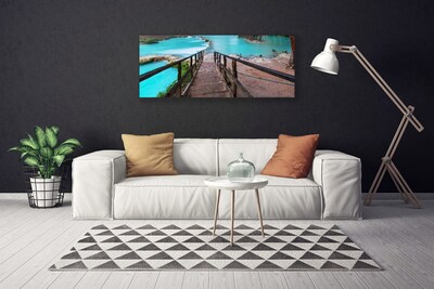 Canvas Wall art Stairs lake architecture brown black blue