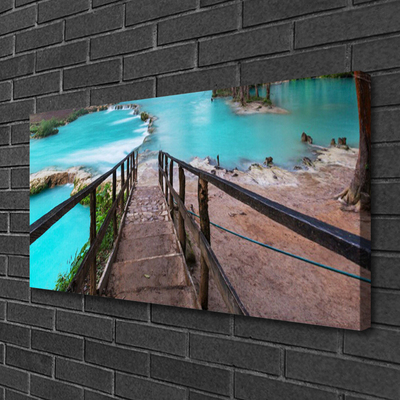 Canvas Wall art Stairs lake architecture brown black blue