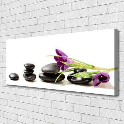 Canvas Wall art Flower stones art black pink green