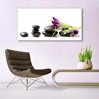 Canvas Wall art Flower stones art black pink green