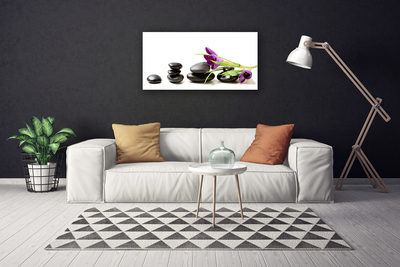 Canvas Wall art Flower stones art black pink green