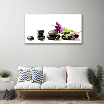 Canvas Wall art Flower stones art black pink green