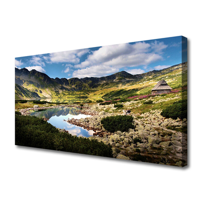 Canvas Wall art Mountain lake landscape grey green blue