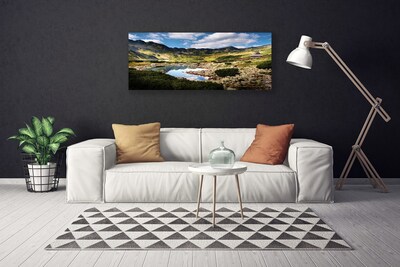 Canvas Wall art Mountain lake landscape grey green blue