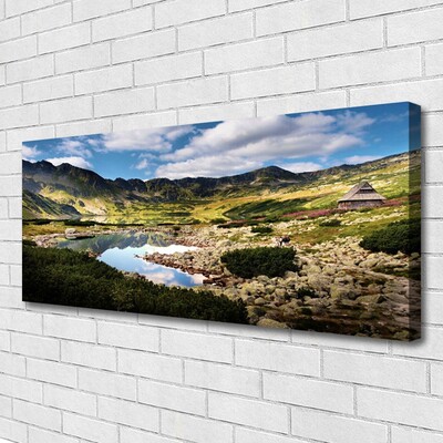 Canvas Wall art Mountain lake landscape grey green blue