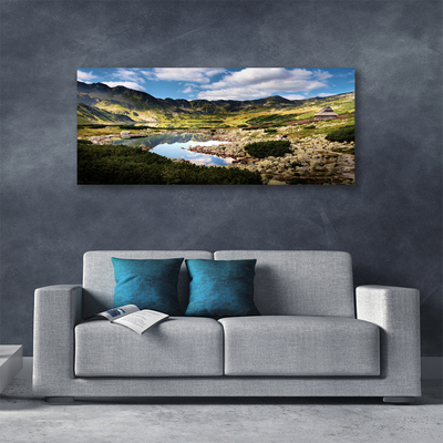 Canvas Wall art Mountain lake landscape grey green blue