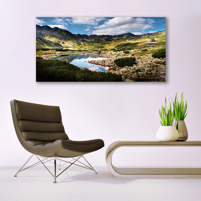 Canvas Wall art Mountain lake landscape grey green blue