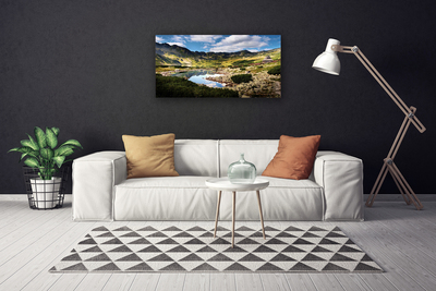 Canvas Wall art Mountain lake landscape grey green blue