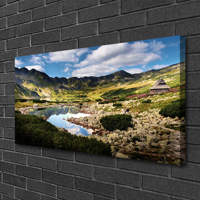 Canvas Wall art Mountain lake landscape grey green blue