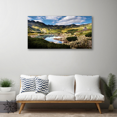 Canvas Wall art Mountain lake landscape grey green blue