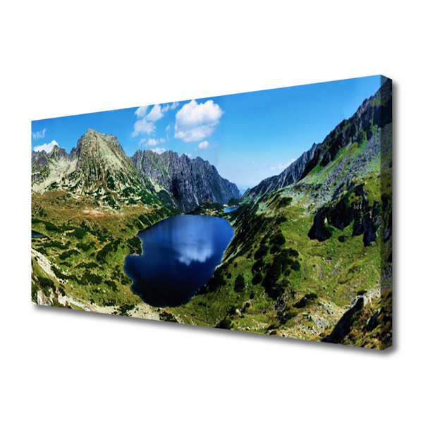 Canvas Wall art Mountain lake landscape grey green blue