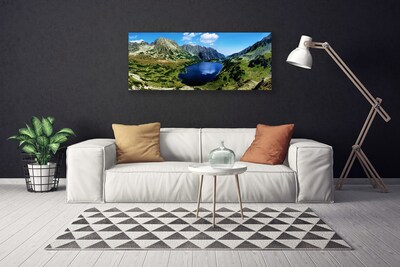 Canvas Wall art Mountain lake landscape grey green blue