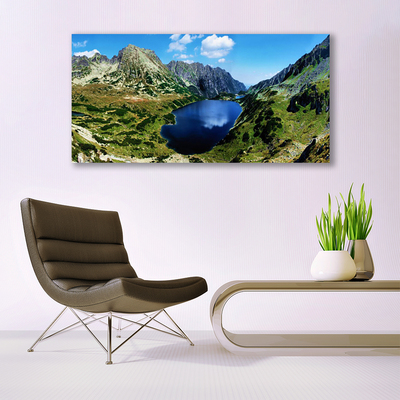 Canvas Wall art Mountain lake landscape grey green blue