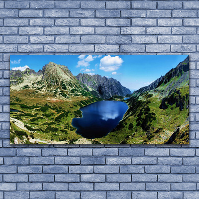 Canvas Wall art Mountain lake landscape grey green blue