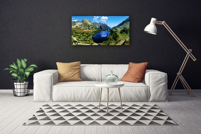 Canvas Wall art Mountain lake landscape grey green blue