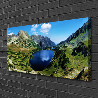 Canvas Wall art Mountain lake landscape grey green blue