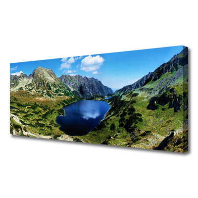 Canvas Wall art Mountain lake landscape grey green blue