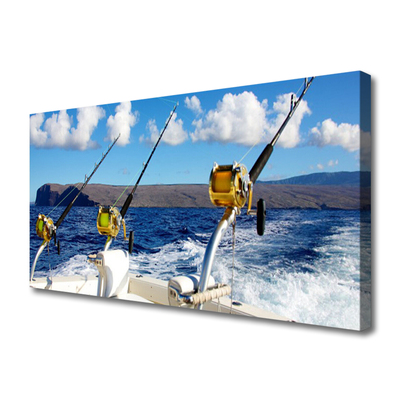 Canvas Wall art Fishing sea landscape green black white blue