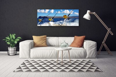 Canvas Wall art Fishing sea landscape green black white blue