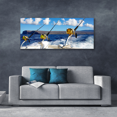 Canvas Wall art Fishing sea landscape green black white blue 