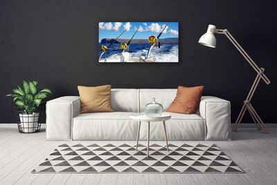 Canvas Wall art Fishing sea landscape green black white blue