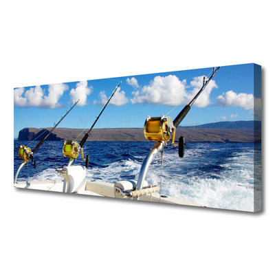 Canvas Wall art Fishing sea landscape green black white blue