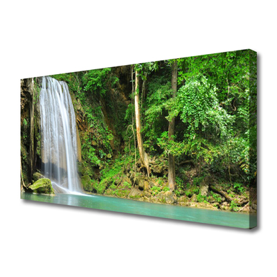 Canvas Wall art Waterfall forest nature white blue brown green