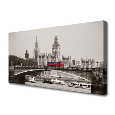 Canvas Wall art Brücker bus city architecture grey red