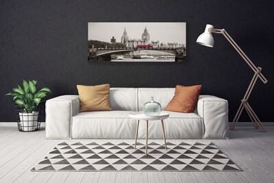 Canvas Wall art Brücker bus city architecture grey red