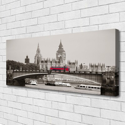 Canvas Wall art Brücker bus city architecture grey red