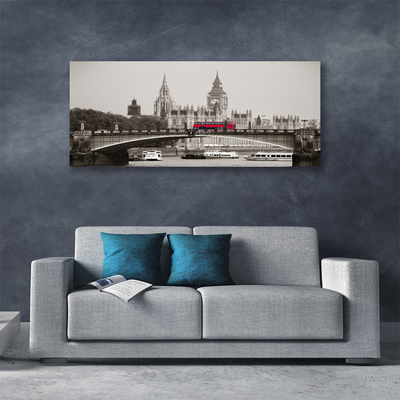 Canvas Wall art Brücker bus city architecture grey red