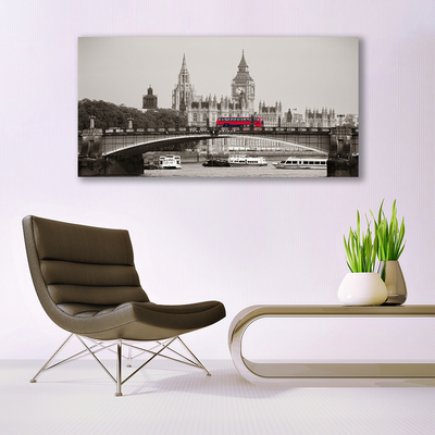 Canvas Wall art Brücker bus city architecture grey red