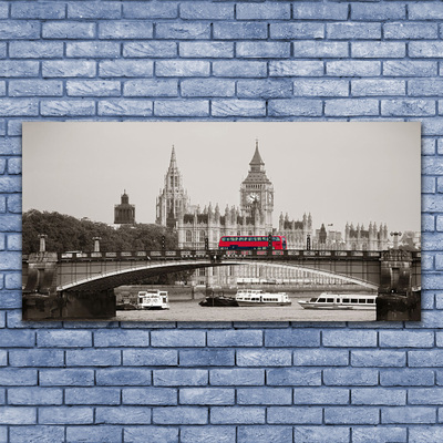 Canvas Wall art Brücker bus city architecture grey red