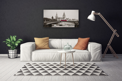 Canvas Wall art Brücker bus city architecture grey red