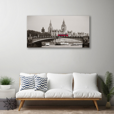 Canvas Wall art Brücker bus city architecture grey red