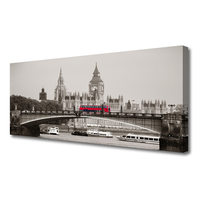 Canvas Wall art Brücker bus city architecture grey red