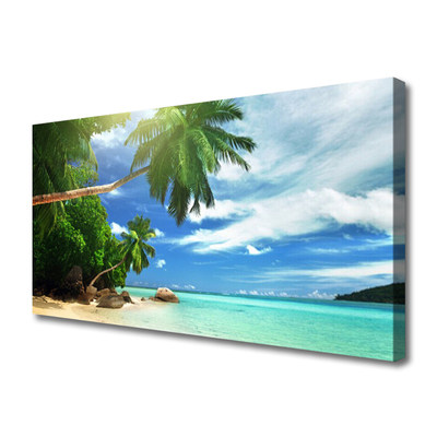 Canvas Wall art Palm tree beach sea landscape brown green blue