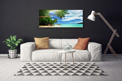 Canvas Wall art Palm tree beach sea landscape brown green blue