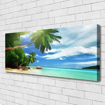 Canvas Wall art Palm tree beach sea landscape brown green blue