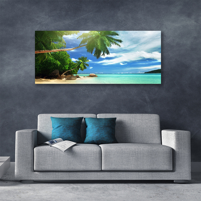 Canvas Wall art Palm tree beach sea landscape brown green blue