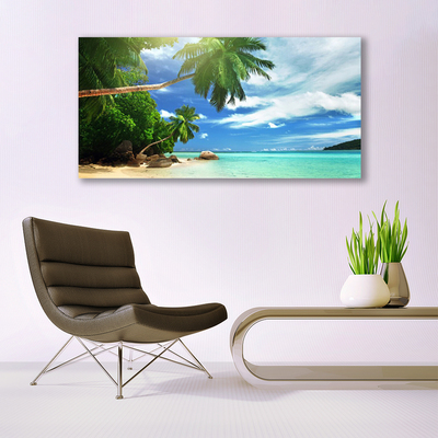 Canvas Wall art Palm tree beach sea landscape brown green blue