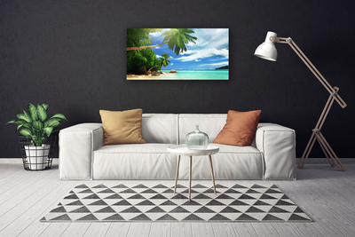 Canvas Wall art Palm tree beach sea landscape brown green blue