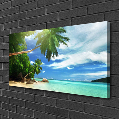 Canvas Wall art Palm tree beach sea landscape brown green blue