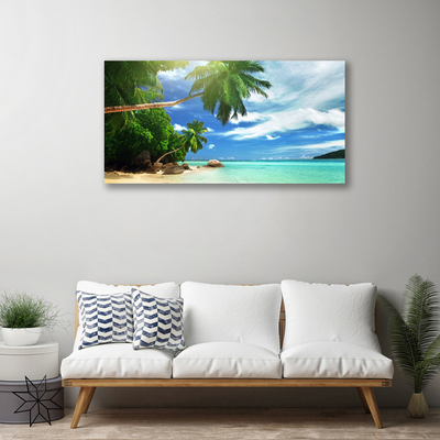 Canvas Wall art Palm tree beach sea landscape brown green blue