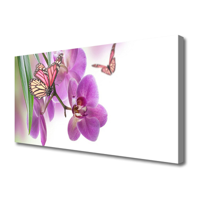 Canvas Wall art Butterflies flowers nature yellow pink grey