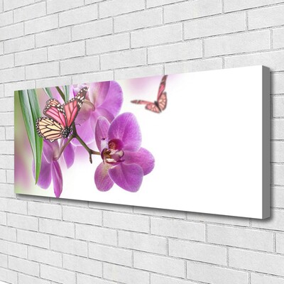 Canvas Wall art Butterflies flowers nature yellow pink grey