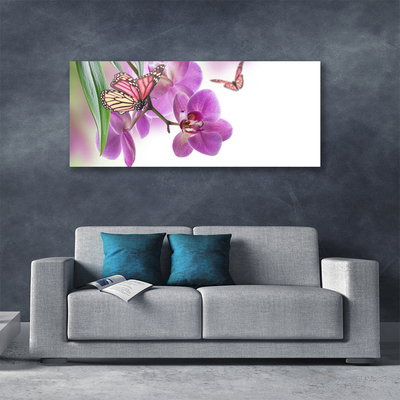 Canvas Wall art Butterflies flowers nature yellow pink grey