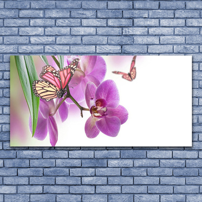 Canvas Wall art Butterflies flowers nature yellow pink grey